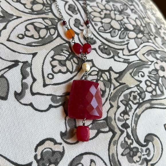 Silpada Sterling Silver Oxidized Ruby Jade & Gemstone Pendant Necklace N1061 - Picture 3 of 11